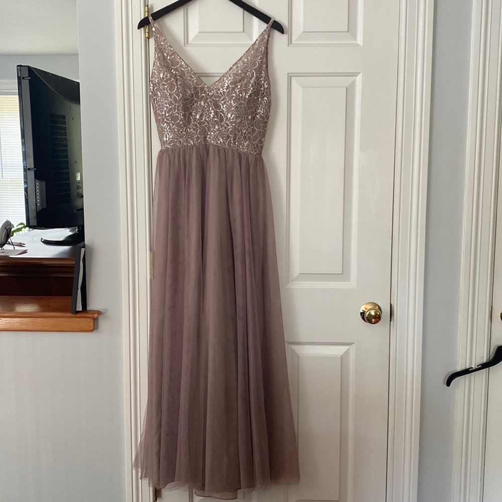 Bridesmaid dress, metallic and tulle